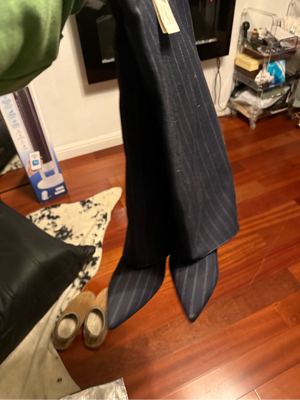 Zara Navy Pinstripe Pointed-Toe Heeled Boots